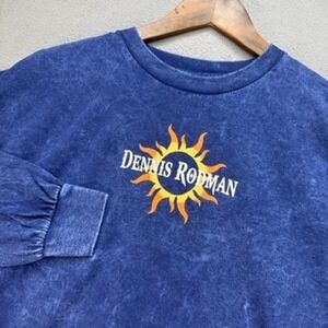 Dennis Rodman Shirt Long Sleeve Graphic Tee Chicago Bulls NBA Sun Medium Blue